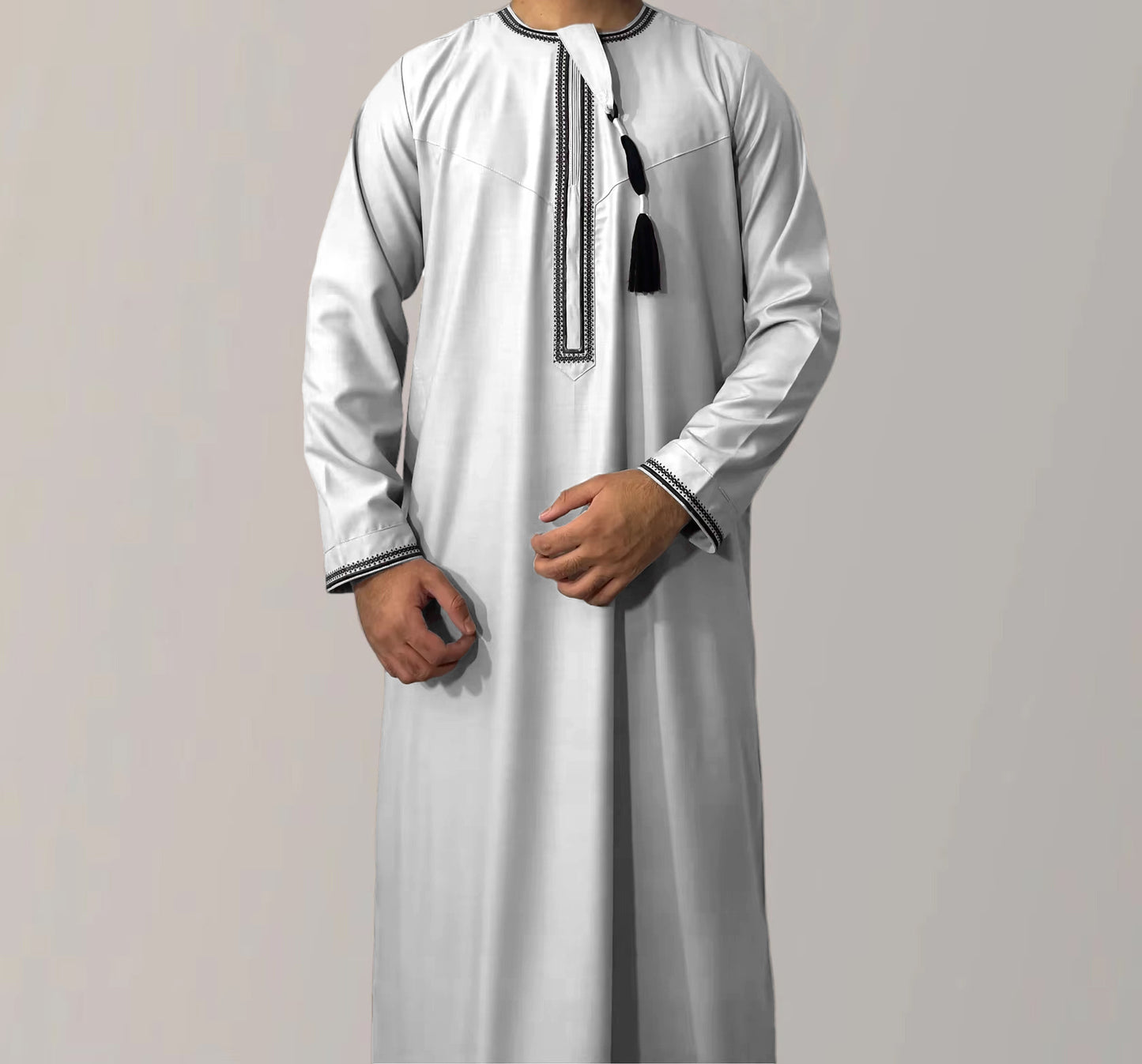 Solid Color Round Neck Embroidered Thick Tassel Oman Gowns Saudi Arabia Men dbb45086 73a9 4752 a86b 3f8d2fce4599