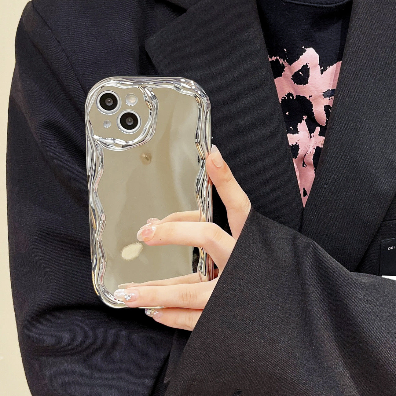Silver Electroplated Cream Grain Phone Case dbcff404 f559 4280 8b34 3c2f530d07ec