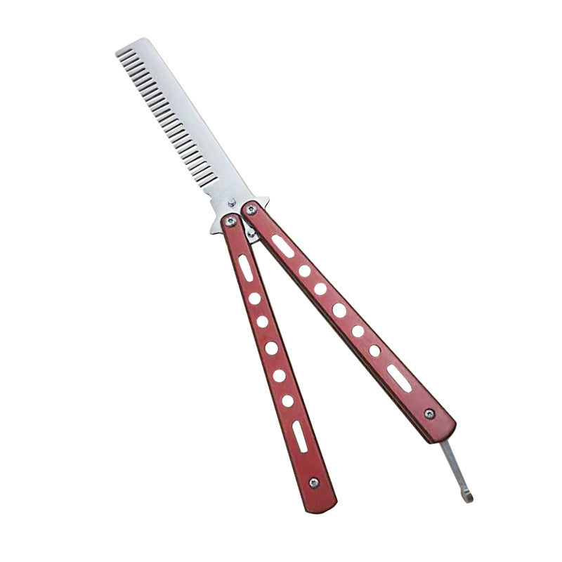 Outdoor Foldable Comb Stainless Steel Practice Training Butterfly Knife Comb Beard Moustache Brushe Salon Hairdressing Hair S