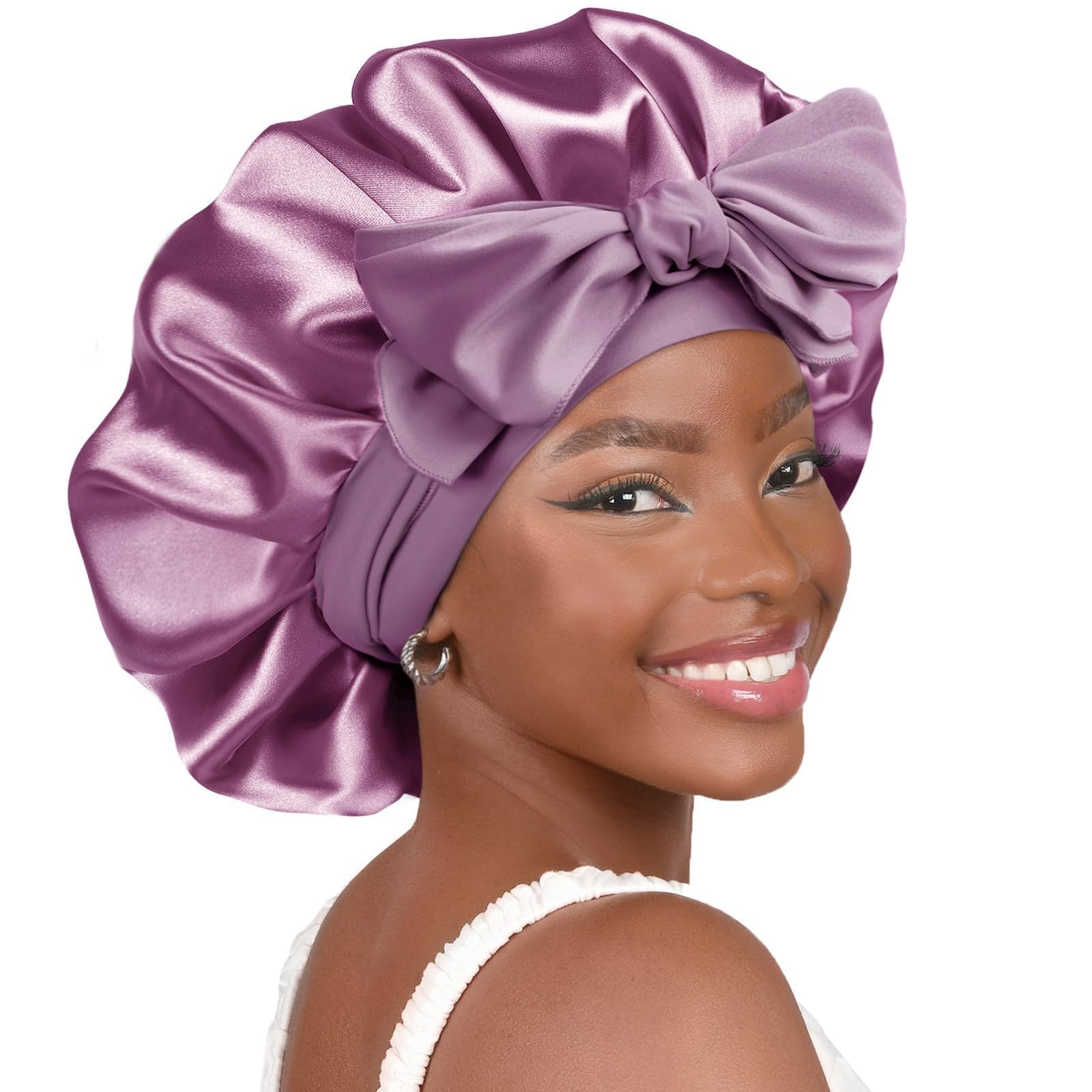 Double-layer Ribbon Round Cap Bow Hair Care Wide-brimmed Hat dbf059b5 c335 43a6 920e 6d83913f7b93