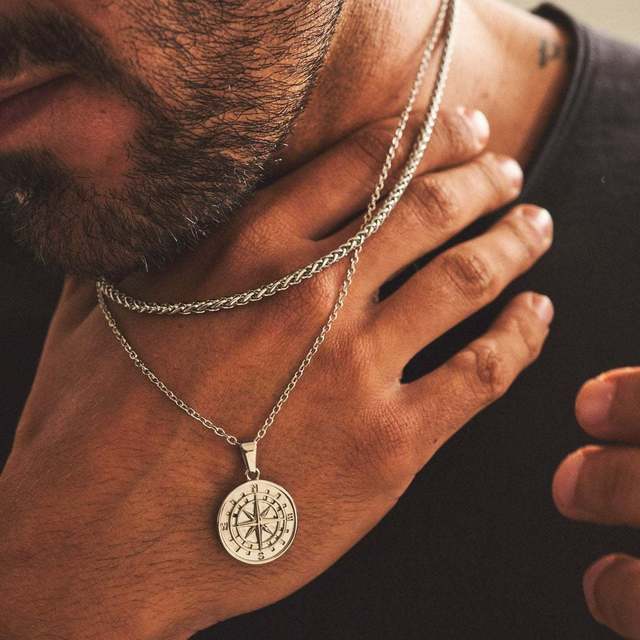 Men's Layered Nautical Travel Compass Pendant Necklace dc2505fa b0dd 4d44 b35b 9aa62bc30893