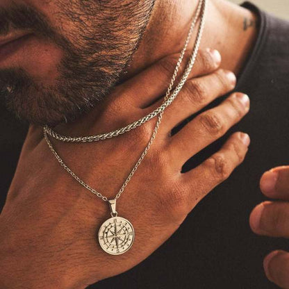 Men's Layered Nautical Travel Compass Pendant Necklace dc2505fa b0dd 4d44 b35b 9aa62bc30893