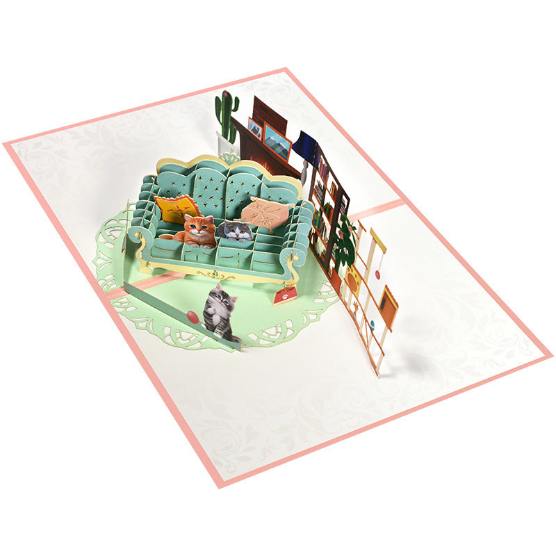 Creative Animal Greeting Card Cat 3D Handmade Gift On Sofa dc669696 a955 49de 89c9 f41ff2e1229b