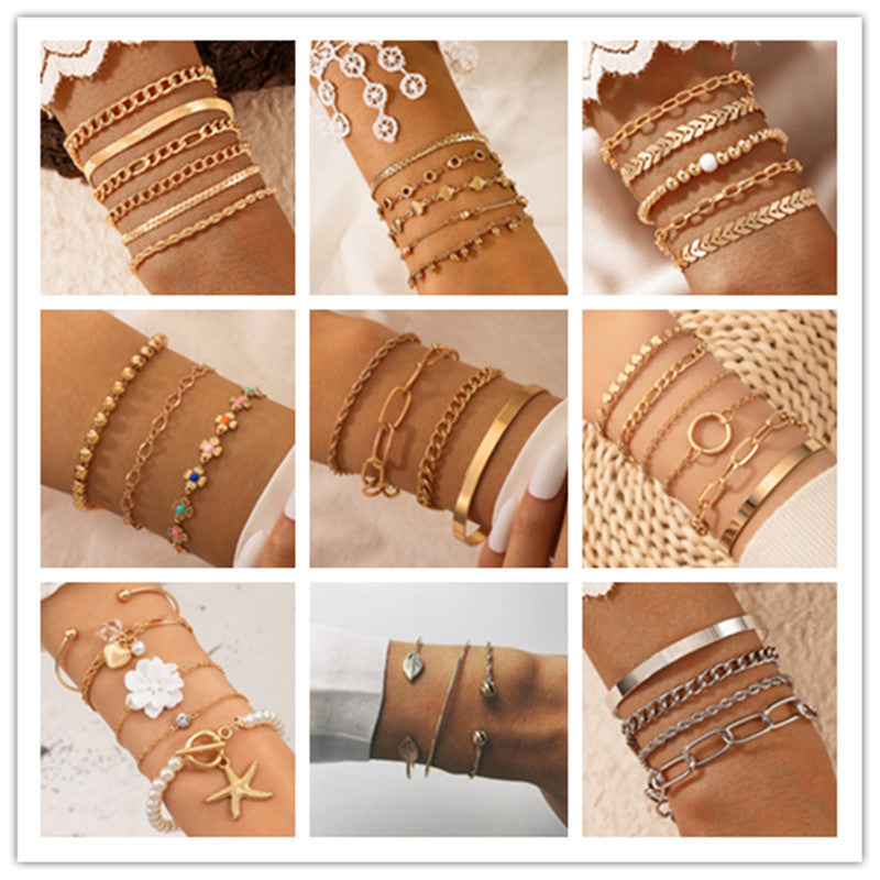 Boho Style Flower Starfish Buckle Circle Bracelet Set dc6f511e ea10 4fb7 910f 500d8e5bcf55