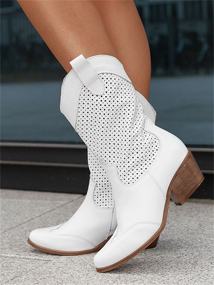 Mid-heel Burnt-out Suede Low-cut Women's Boots dc7aed54 57e5 4db8 8497 7c1f8bf03abd