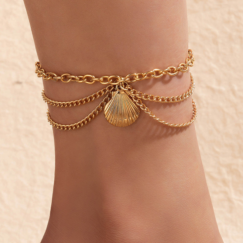 Gold Heart-shaped Chain Foot Ornaments Tassel Snake Pendant Three-layer Anklet For Women dc93cf5a 0523 4429 a051 116ab090f6e1