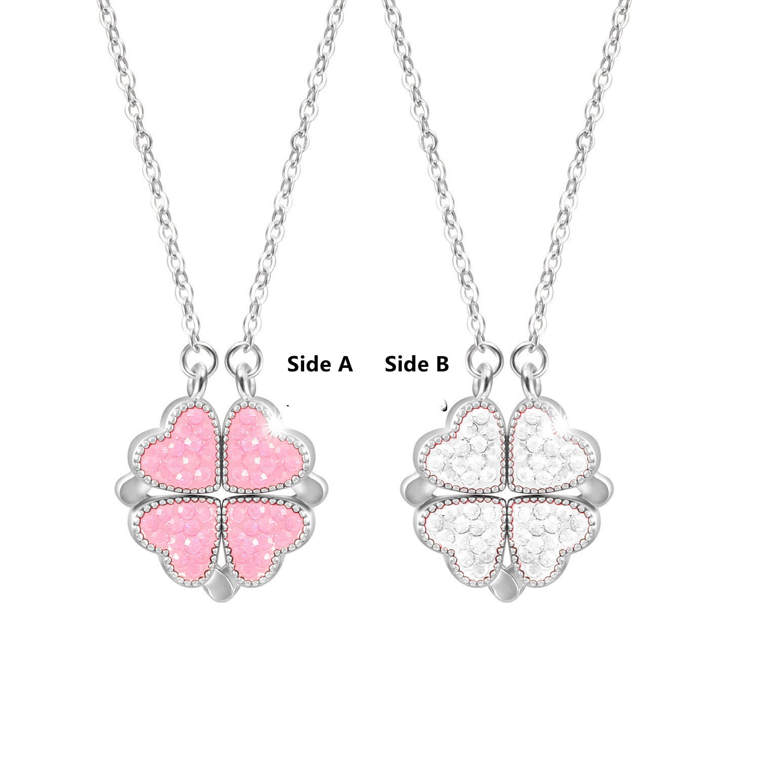 Sterling Silver Double-sided Four-leaf Clover Can Be Opened And Closed, A Double-wearing Clavicle Chain dcad1f21 6a29 41fe 8d