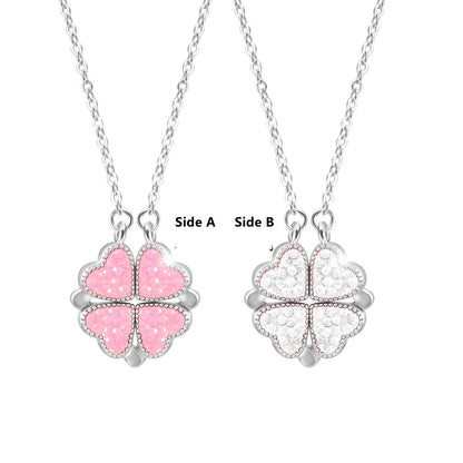 Sterling Silver Double-sided Four-leaf Clover Can Be Opened And Closed, A Double-wearing Clavicle Chain dcad1f21 6a29 41fe 8d