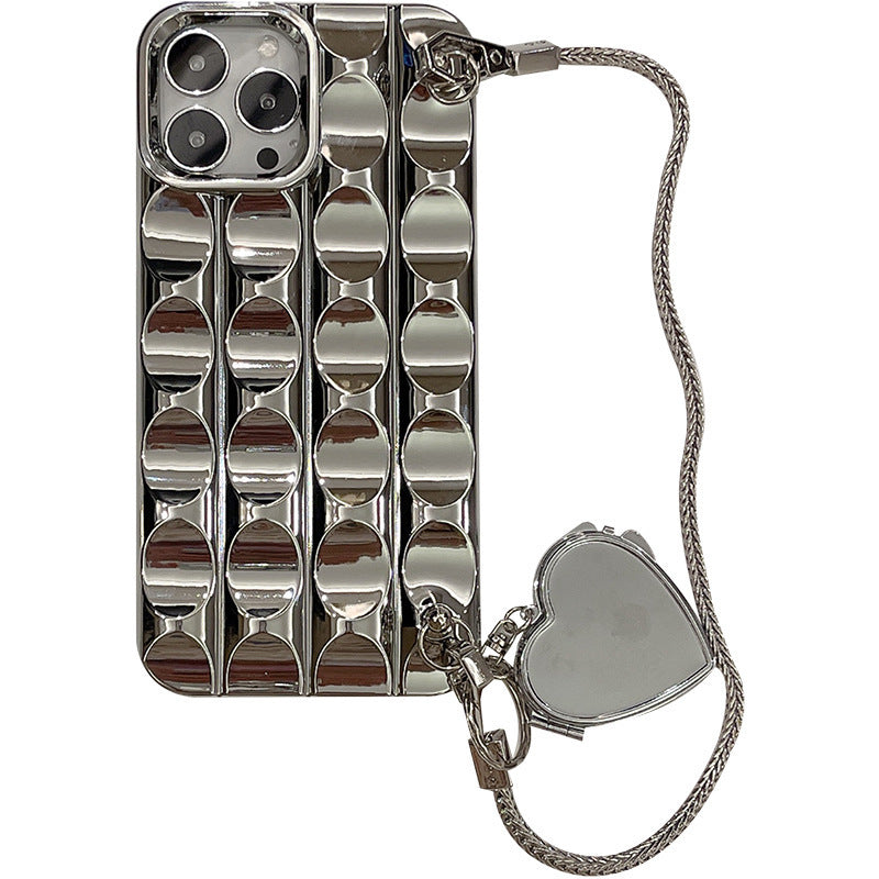 Electroplating Silver Heart Shape Mirror Chain Phone Case dcb38c52 e703 4faa a063 470fdfd04a19