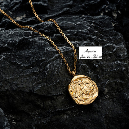 Vacuum Plating 18k Titanium Zodiac Oval Pendant Necklace dce34b99 0629 41e0 8482 a4cae141c533