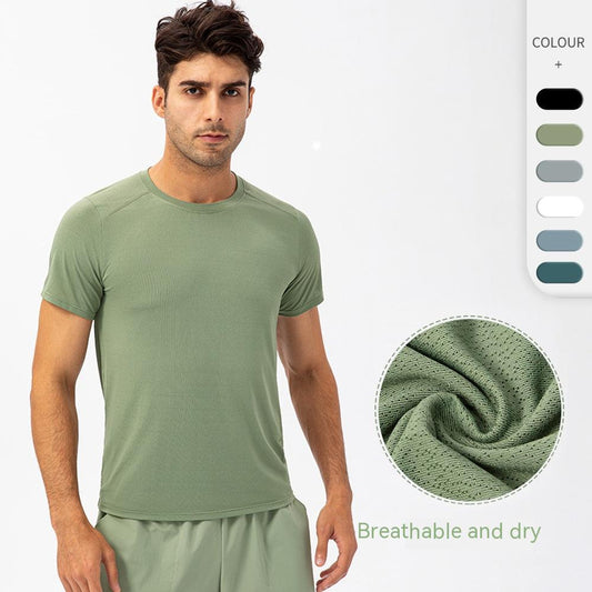 Men's Loose Running Quick Drying Clothes Round Neck T-shirt Sweat-absorbent Breathable Fitness Sports Casual Short Sleeve Clo