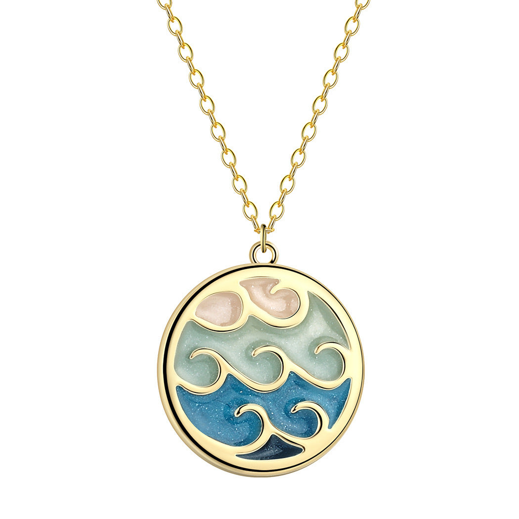 Fashionable Wave Sea Pendant Simple Trendy Stainless Steel Necklace dcf94fa5 ee3b 4f13 ac00 54431fcd4cd8