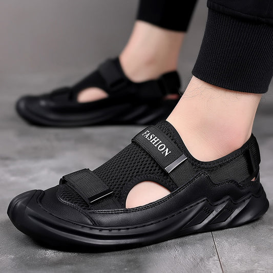 Men's Leather Breathable Closed Toe Mesh Surface Soft Bottom Sandals dd0ca246 95dd 4df9 9806 6bc81d91d743