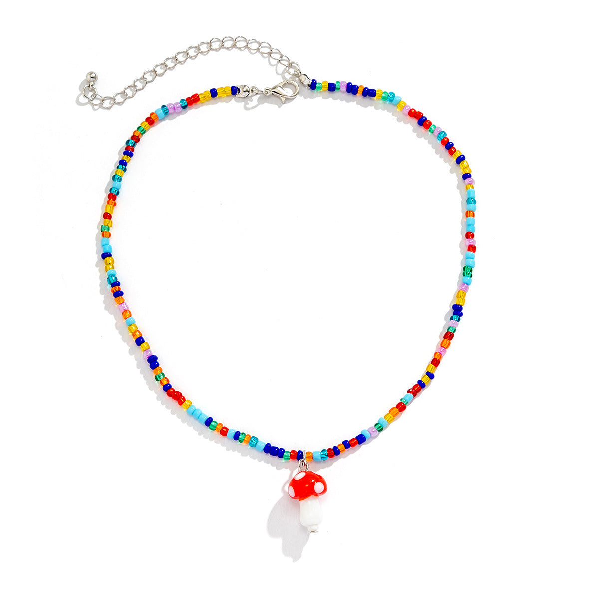 Cute Contrast Color Bead Vacation Style Necklace Summer Colorful Beaded Mushroom Necklace For Women dd1eab79 b906 44c6 a2f0 6