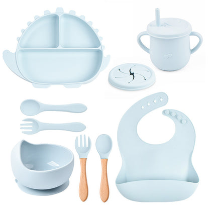 8-piece Children's Silicone Tableware Set Dinosaur Silicone Plate Bib Spoon Fork Cup Baby Silicone Plate - HD Wireless Product #5