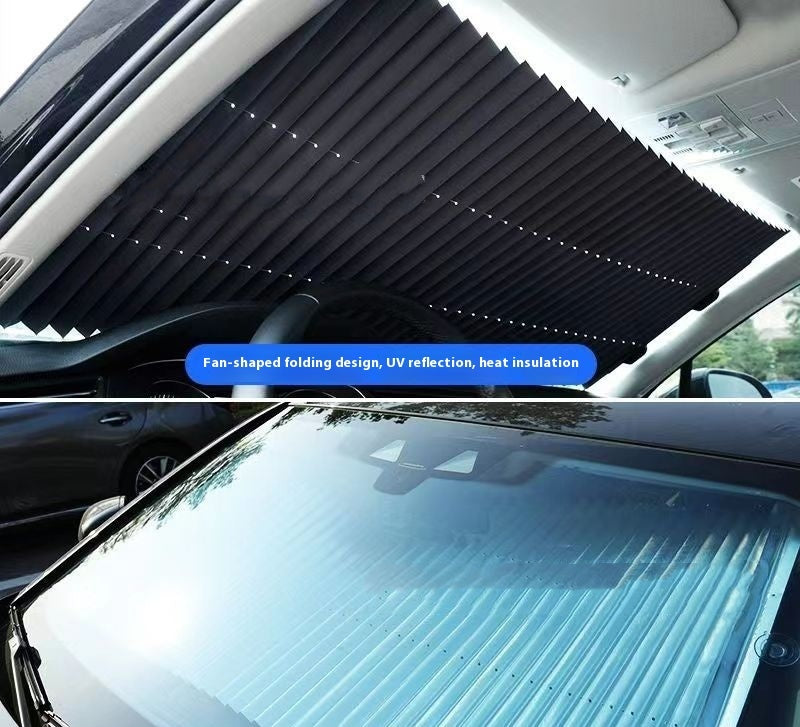 Automatic Retractable Sunshade Sun Protection Front Windscreen Car Sunshade Windproof Summer Car Sunshade dd423c6b e4f3 41a6 