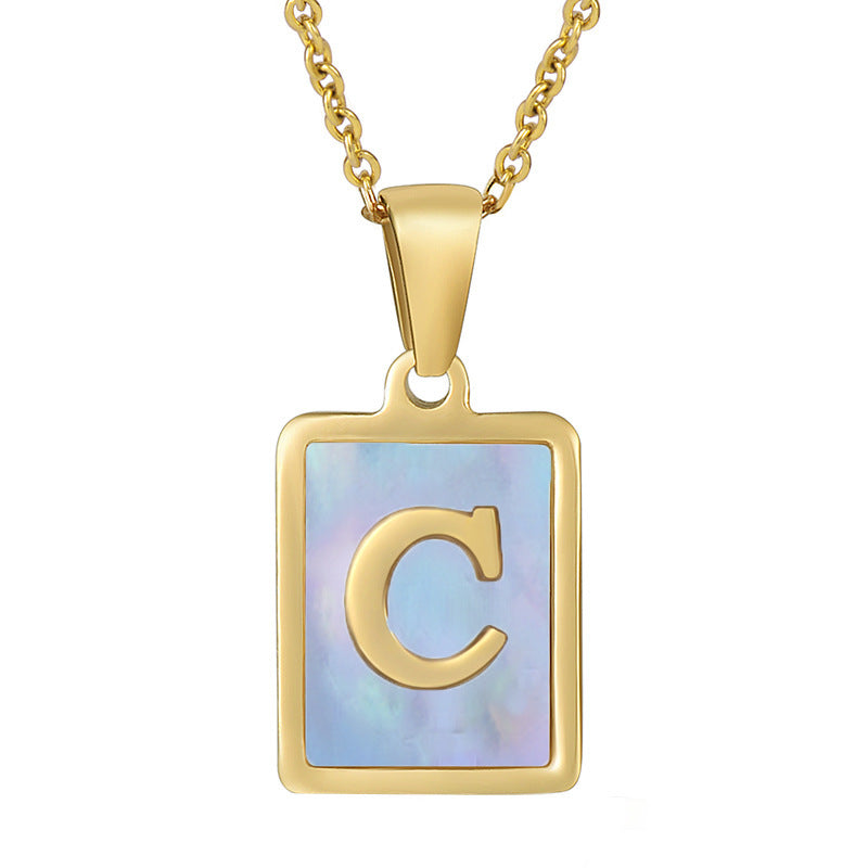 Titanium Steel 26 English Letter Necklace Blue Shell dd4a2324 bbbb 46f0 8099 3c7c00bff058