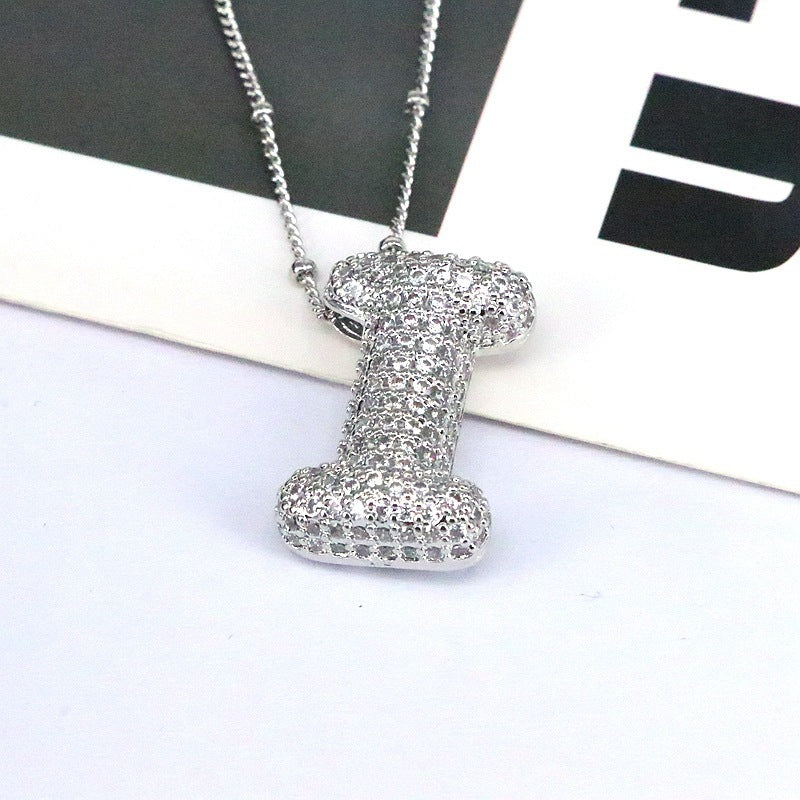 Brass Zircon Bubble Balloon Letter Pendant Necklace For Women ddc2722d 220d 4fc6 abc6 d24155a0d5de