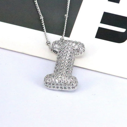 Brass Zircon Bubble Balloon Letter Pendant Necklace For Women ddc2722d 220d 4fc6 abc6 d24155a0d5de
