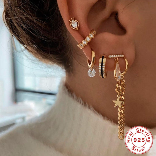 S925 Sterling Silver Simple Single Rhinestone Earrings Female ddc8a7ed 752a 4475 9753 3200c81eb189
