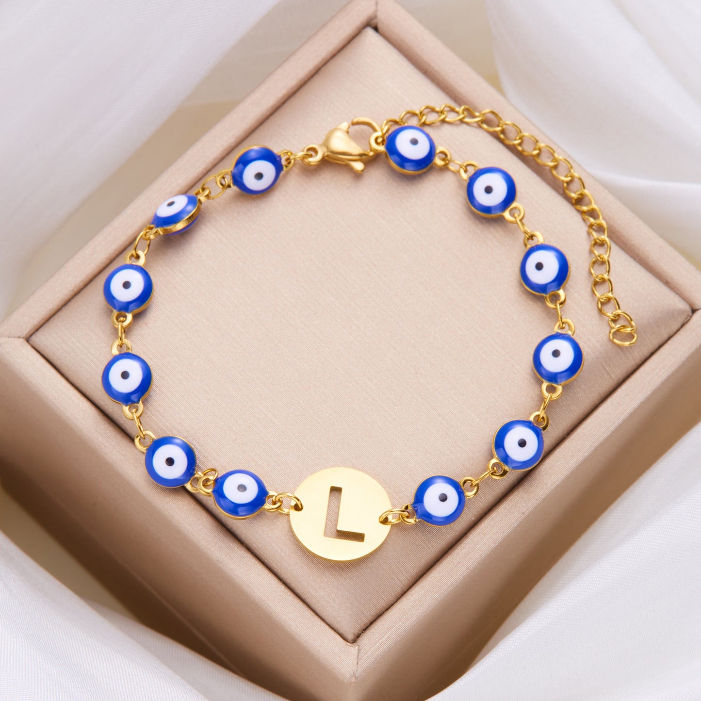 Women's High-grade Stainless Steel Blue Eyes Fashion Hollowed-out 26 Letter Bracelet ddd1c04d cd56 4dd5 bd82 7f388a3a131d