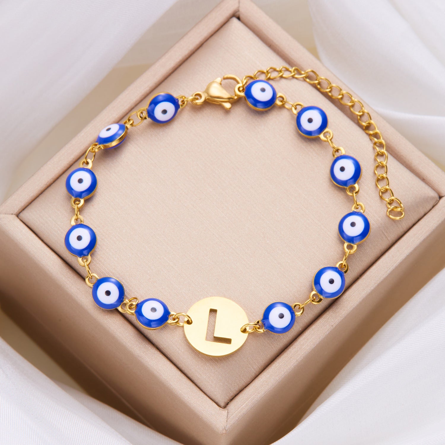 Women's High-grade Stainless Steel Blue Eyes Fashion Hollowed-out 26 Letter Bracelet ddd1c04d cd56 4dd5 bd82 7f388a3a131d
