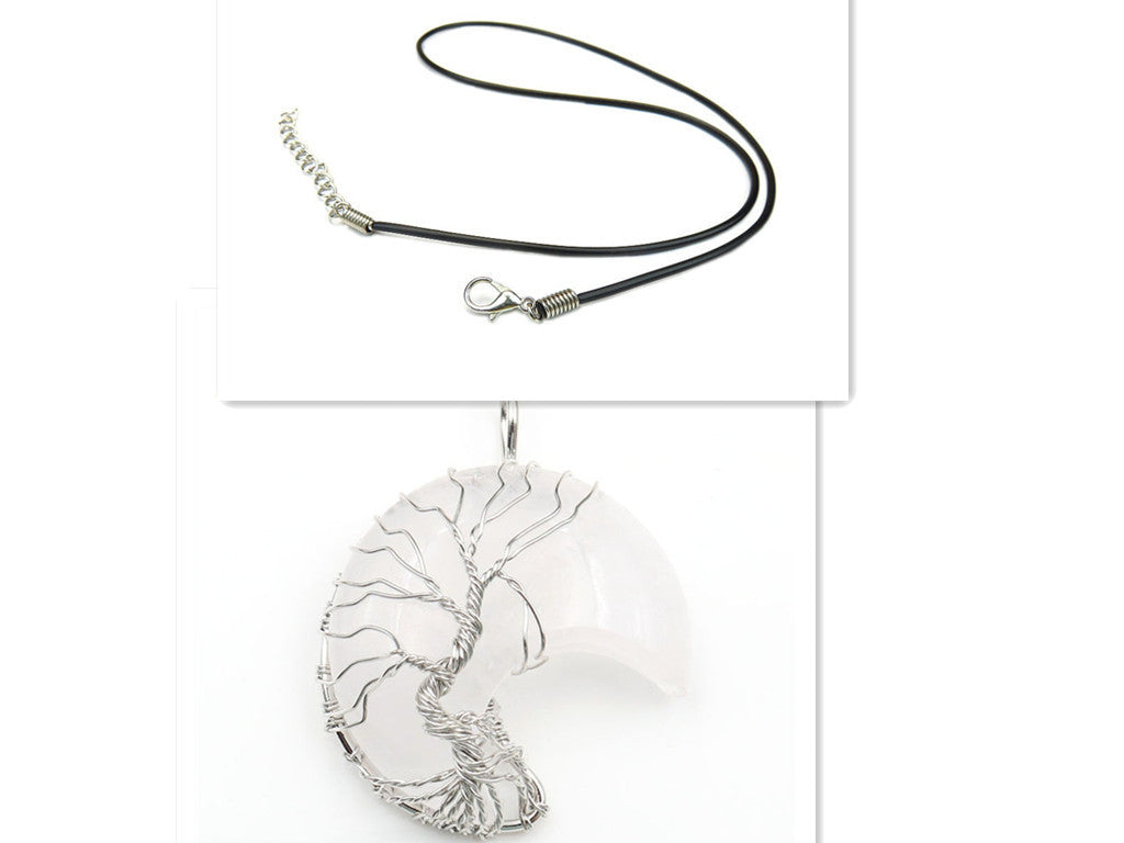 Cross-Border New Handmade Necklace Jewelry Moon Natural Crystal Stone Tree Of Life Jewelry Pendant Necklace Accessories ddf7c