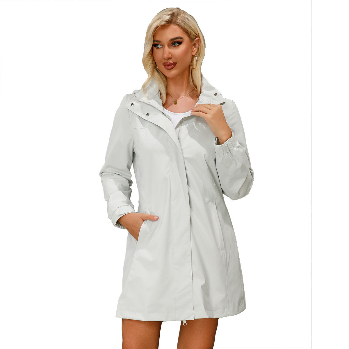 Removable Cap Waterproof Windbreaker Women's Solid Color de1b574e f476 49dd 8dd4 9e77afb9ea9a