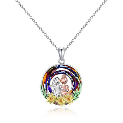 Stained Crystal Glass Sunflower Round Necklace de1f66a1 034b 4055 9408 6715d20b464f