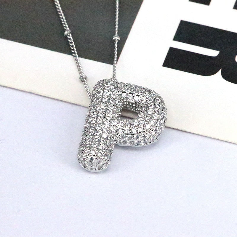 Brass Zircon Bubble Balloon Letter Pendant Necklace For Women de372bb7 19b8 4e21 90c9 e3198dc4dc84