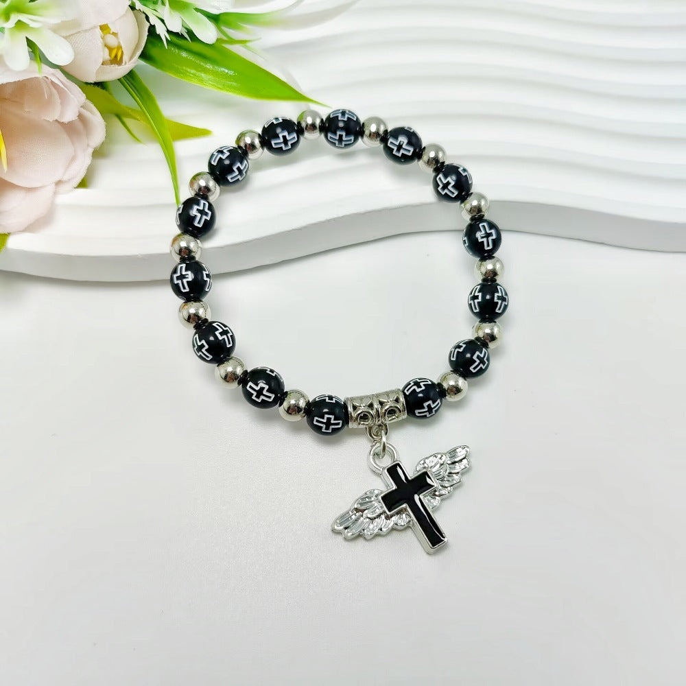 Rosary Bracelet Bronzing Acrylic Cross Bead Bracelet de4f7abf 9fe2 4537 ad33 43f768a0240f