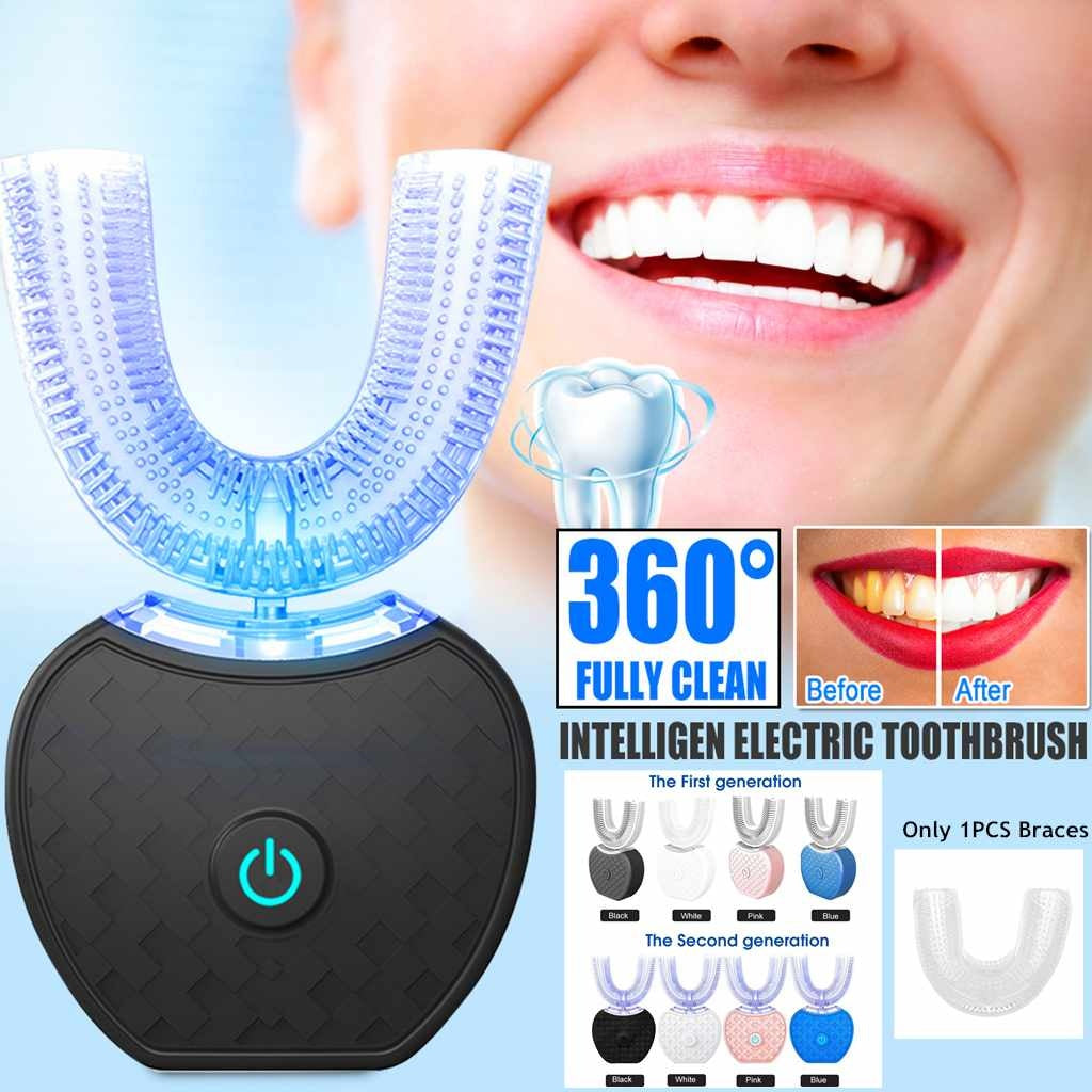 360 Degrees Intelligent Automatic Electric  Toothbrush Waterproof U Type Tooth Brush Whitening Blue Light USB Charging - HD Wireless Product #1