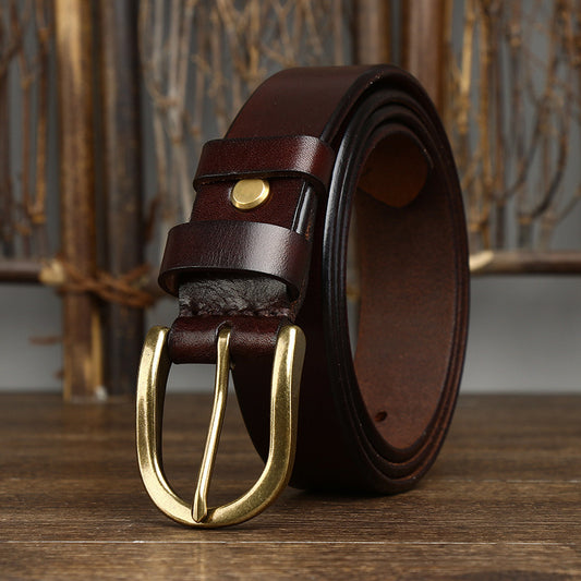 3.3CM Wide Copper Buckle Trendy Fashion Retro Belt Men - HD Wireless Product #1