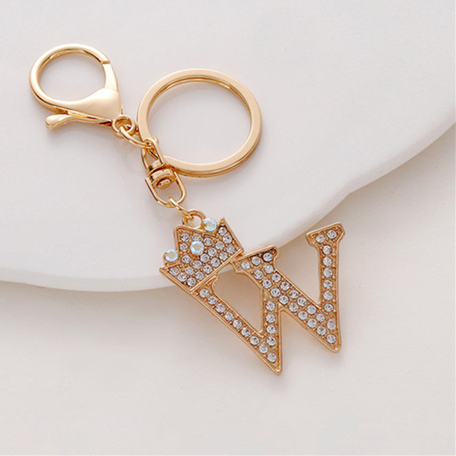 Metal Diamond-encrusted 26 English Crown Alphabet Keychain de72d975 b422 4fc1 b592 0b9266513ea1