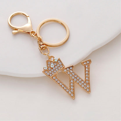 Metal Diamond-encrusted 26 English Crown Alphabet Keychain de72d975 b422 4fc1 b592 0b9266513ea1