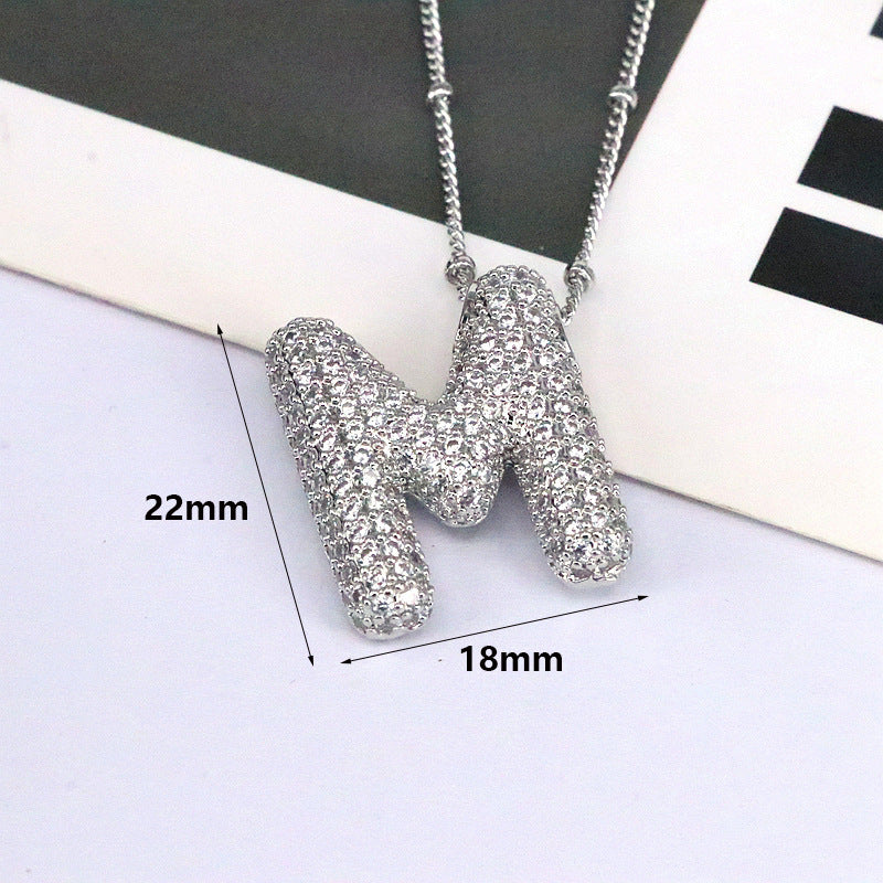 Brass Zircon Bubble Balloon Letter Pendant Necklace For Women de75a06a bb6a 4504 94d4 fda013d18b14