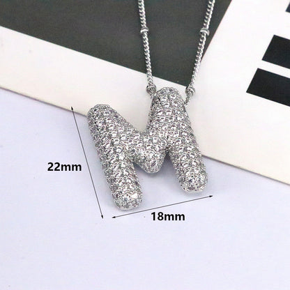 Brass Zircon Bubble Balloon Letter Pendant Necklace For Women de75a06a bb6a 4504 94d4 fda013d18b14