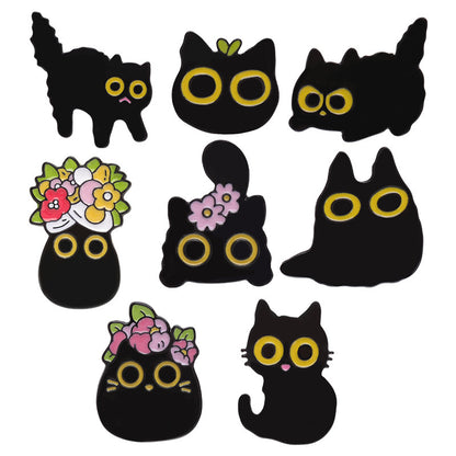 Cartoon Black Cat Flowers Series Adorkable Fashion Creative All-match Bag Clothing Ornament Badge dec1d3c1 2def 4670 a330 75a