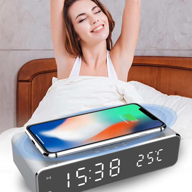 LED Electric Alarm Clock With Wireless Charger Desktop Digital Despertador Thermometer Clock HD Mirror Clock Watch Table Decor - 图片 4