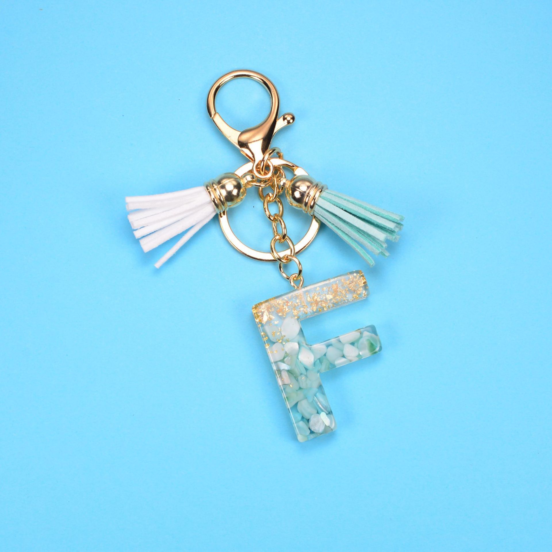 English Alphabet Keychain Tassel Pendant Stone Gold Foil Resin Key df035ef2 ad45 40af bd3d 1755d0b05d8b