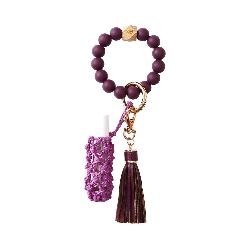 Silicone Wrist Keychain Handmade Beaded Leather Tassel Bracelet df0cb886 35ab 4b87 9168 df66c453f7a2
