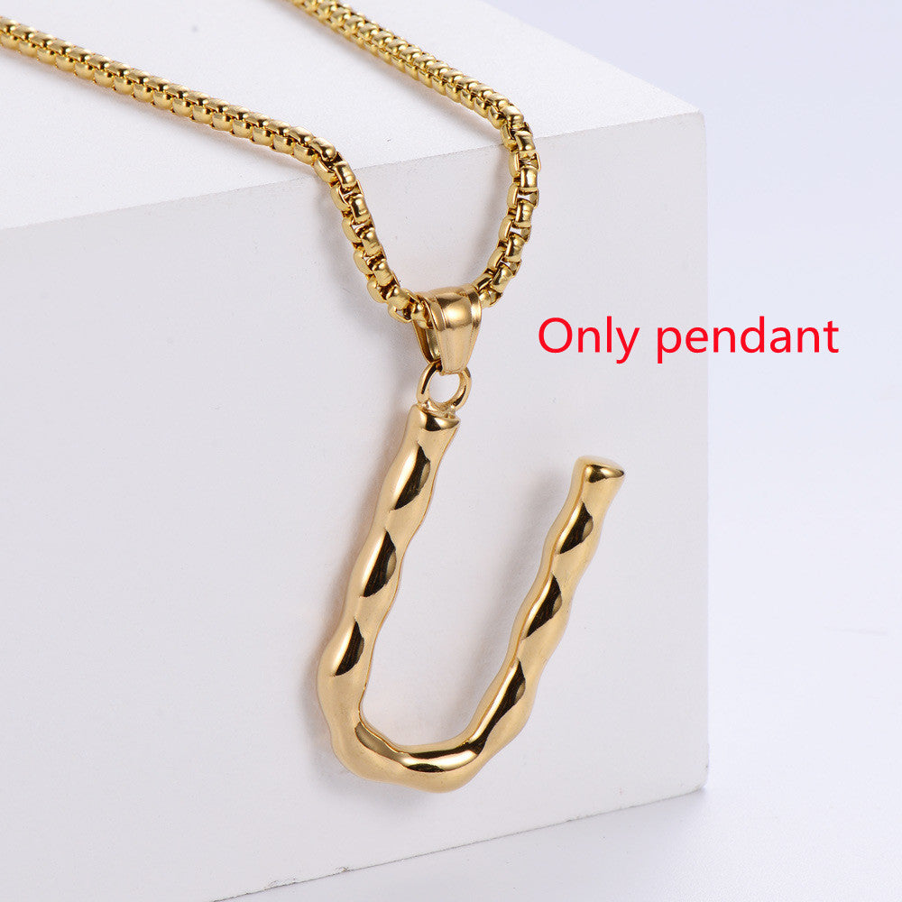 Three-dimensional 26 English Letter Pendant Necklace Fashion Jewelry Titanium Steel Couple Ornament df370e33 20e7 4e9b 9ff7 8