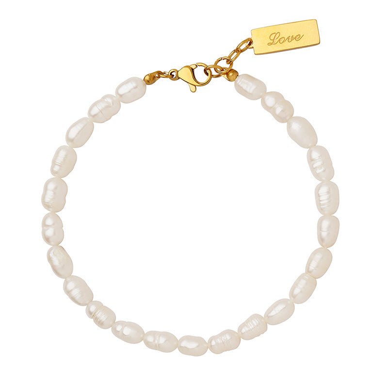 English LOVE Square Plate Lettering Pearl Titanium Steel Bracelet e0015f9c e766 401b bbad 0937ccd5c02e