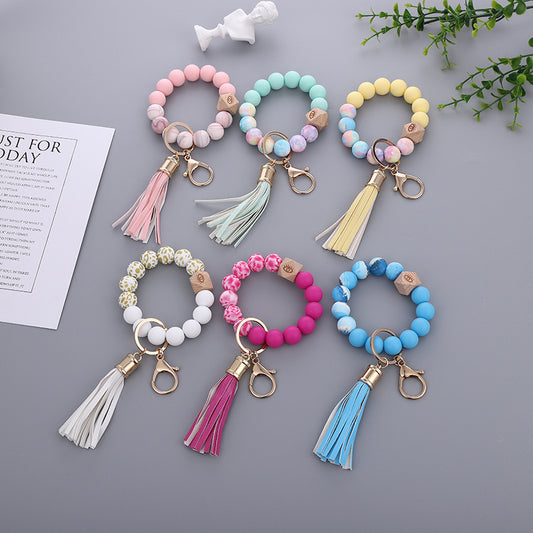 Color Silicone Bead Bracelet PU Tassel Key Chain e04672e5 a39a 4391 99c1 61bb4efbe8f1