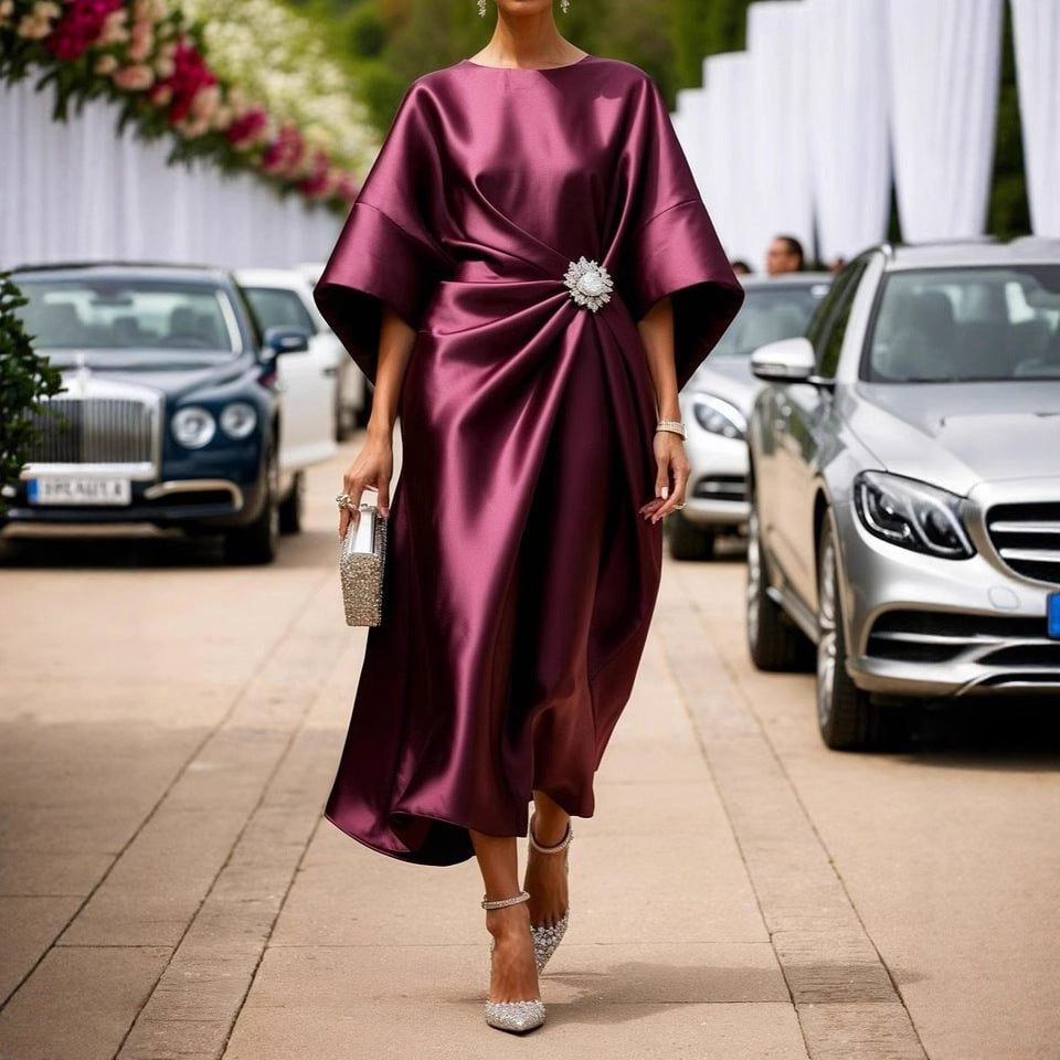 Women's Commuting Elegant Elegant Flower Beads Decorative Satin Design Dress