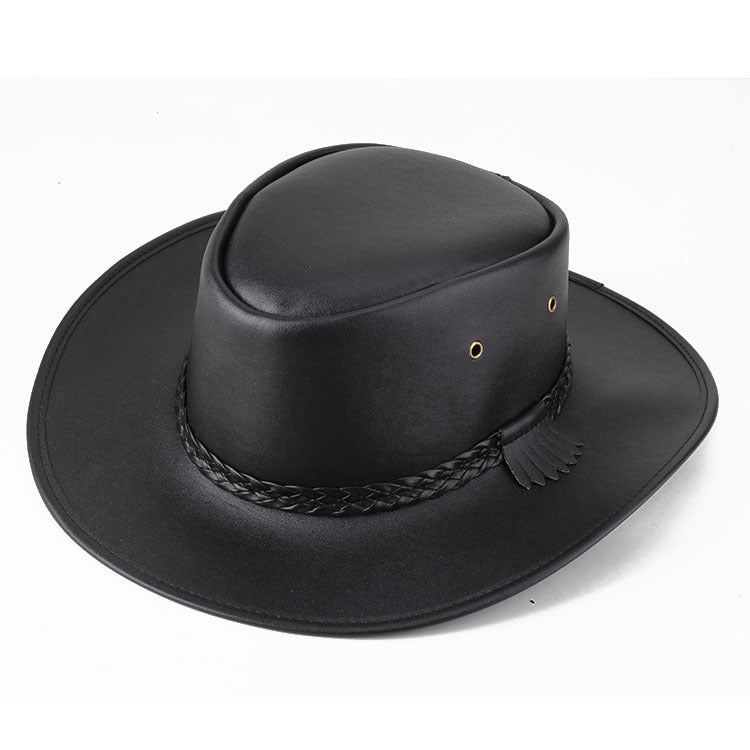 Solid Colour Leather Cord Large Brimmed Sun Visor Cowboy Hat e0a81e01 ad95 4ee2 81eb 7872d9dc2841