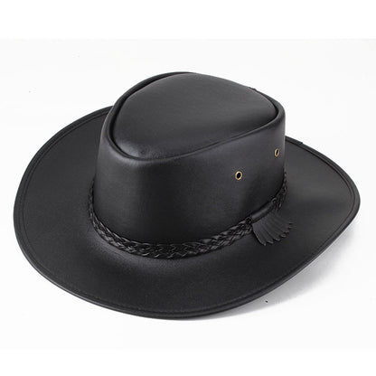 Solid Colour Leather Cord Large Brimmed Sun Visor Cowboy Hat e0a81e01 ad95 4ee2 81eb 7872d9dc2841