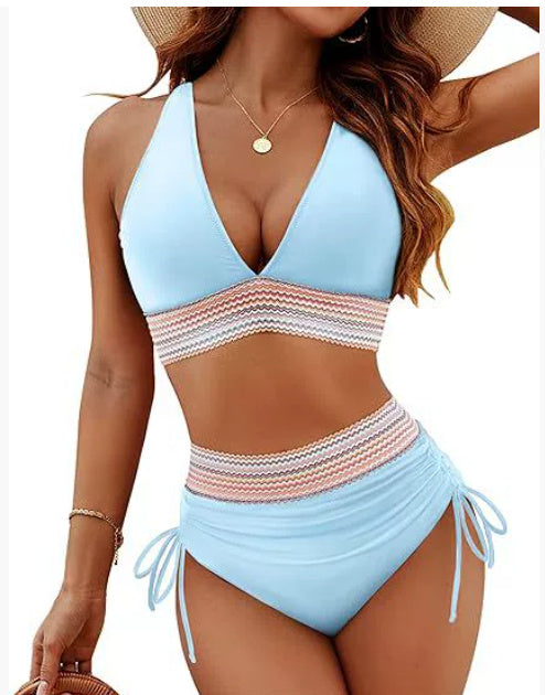 High Waisted Bikini Set With Color Blocking Drawstring Swimsuit e0d990b0 ae63 43f0 8a7f e4817b5a1611