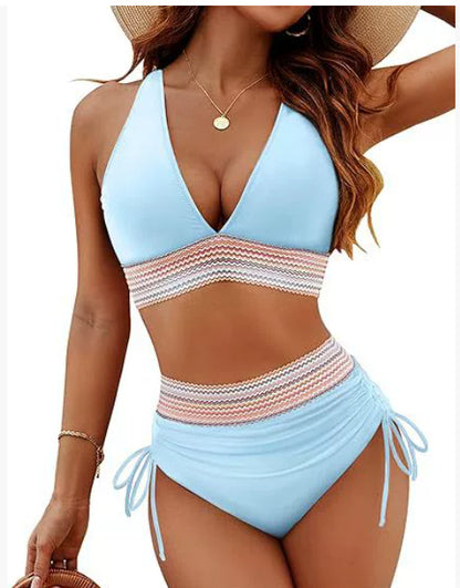High Waisted Bikini Set With Color Blocking Drawstring Swimsuit e0d990b0 ae63 43f0 8a7f e4817b5a1611
