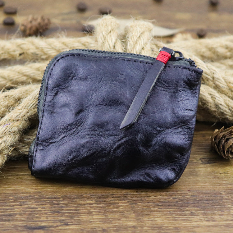 Textured Wear-resistant Genuine Leather Vintage Unisex Mini Purse e0dc00d9 db34 433d 9125 39d0033e16cd